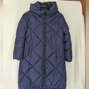 YVYVLOLO Coat Puffer Womens S-M * Quilted Purple Asymmetric Zip Closure Hooded